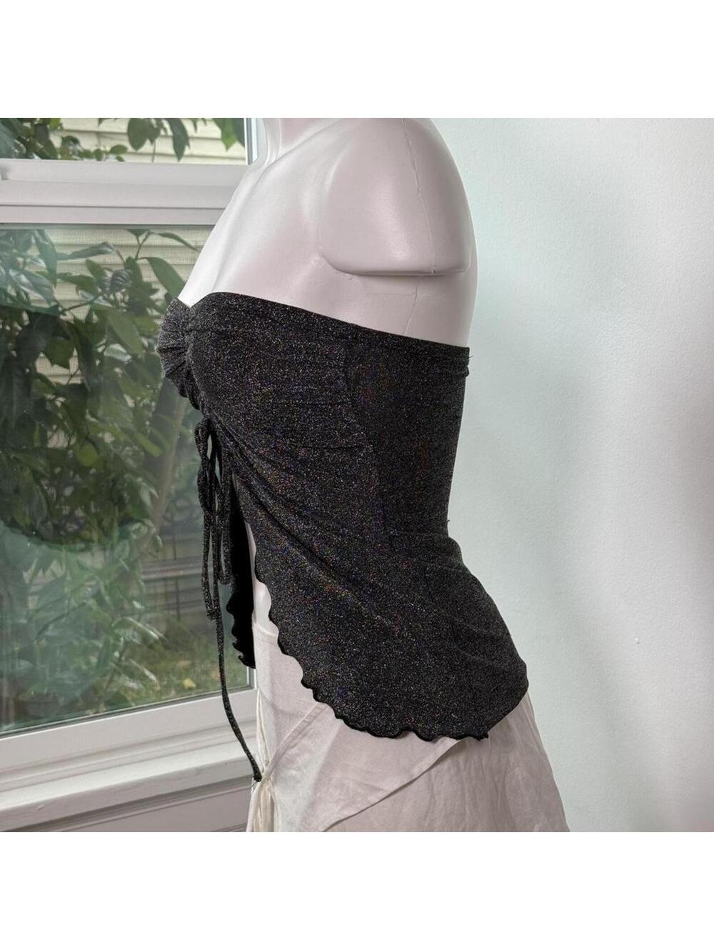 Urban Outfitters black sparkly strapless top - Picture 3 of 5